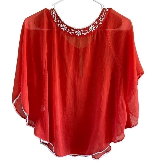 Gianni Bini flutter sleeve embroidered sheer flowy blouse size small - Picture 4 of 11
